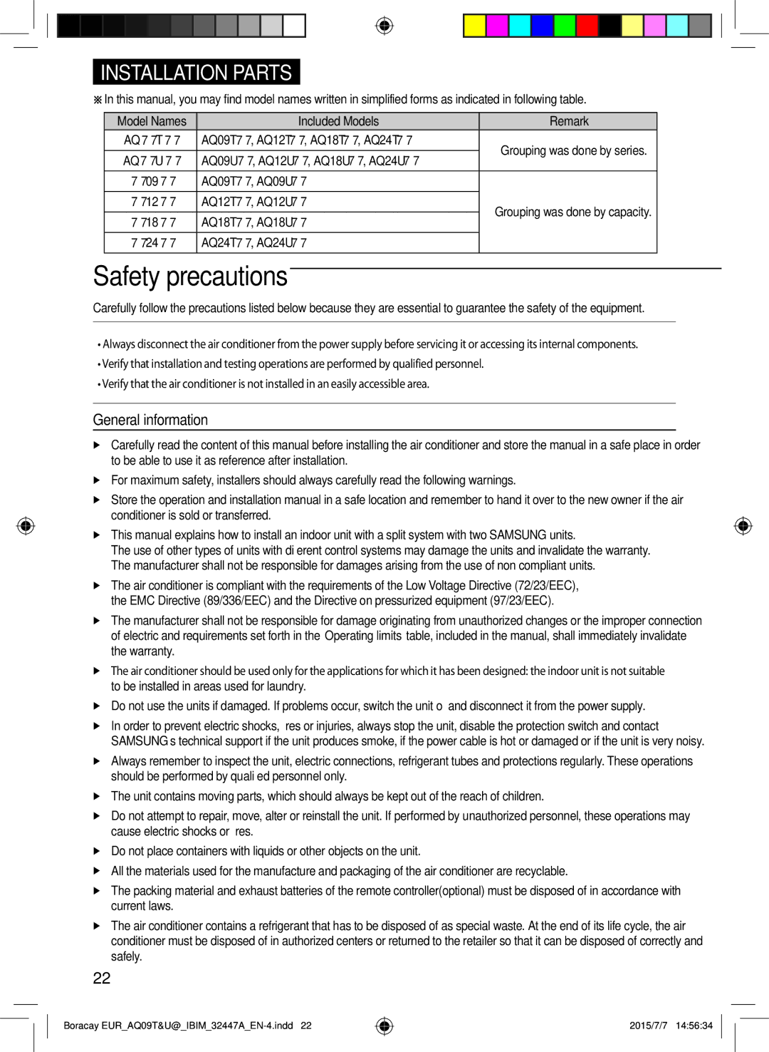 Samsung AQ12TSBN, AQ24TSBXEUR, AQ18TSBN, AQ12UGFN, AQ24TSBN, AQ18TSBX, AQ09UGFX, AQ12TSBXEUR, AQ18UGFX manual General information 