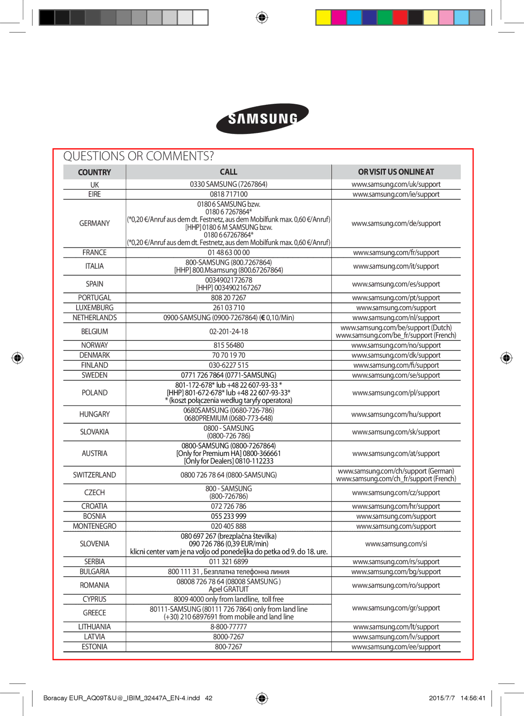 Samsung AQ18TSBX, AQ24TSBXEUR, AQ18TSBN, AQ12UGFN, AQ09UGFX, AQ12TSBXEUR, AQ18UGFX, AQ24TSBNEUR manual Questions or COMMENTS? 