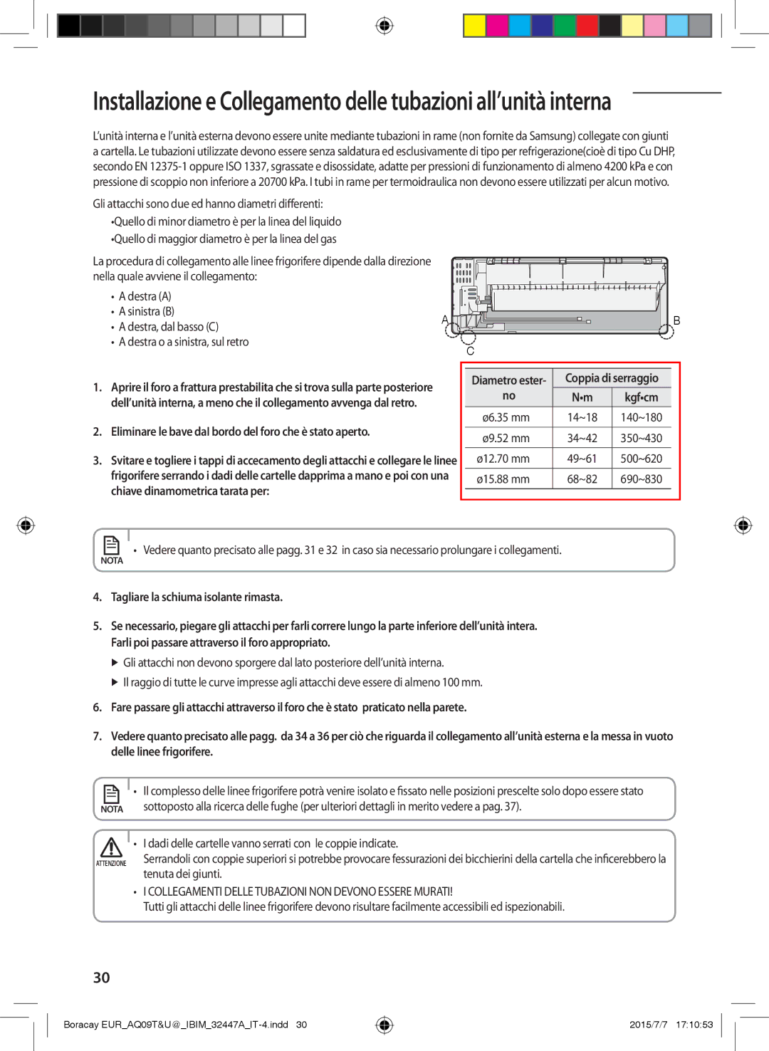 Samsung AQ12UGFXEUR, AQ24TSBXEUR, AQ18TSBN Ø6.35 mm, Ø9.52 mm, Ø12.70 mm, Ø15.88 mm, Tagliare la schiuma isolante rimasta 