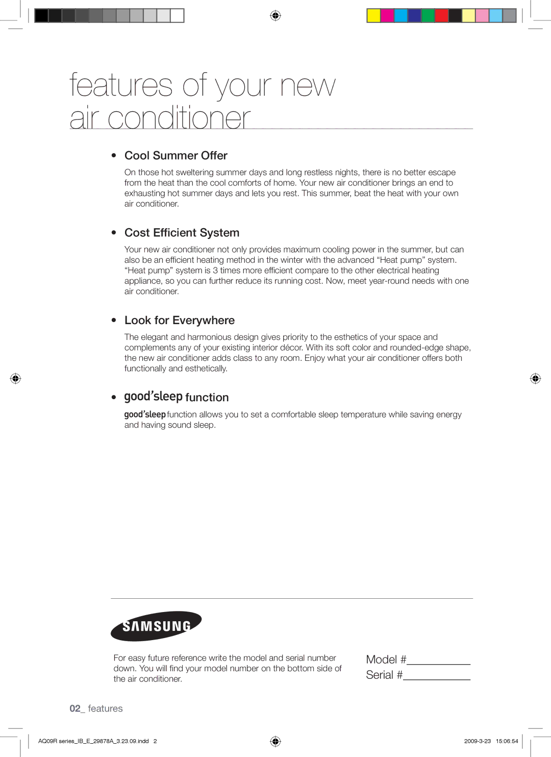 Samsung AQ12CANSER manual Cool Summer Offer, Cost Efficient System, Look for Everywhere, Function, Model # Serial # 