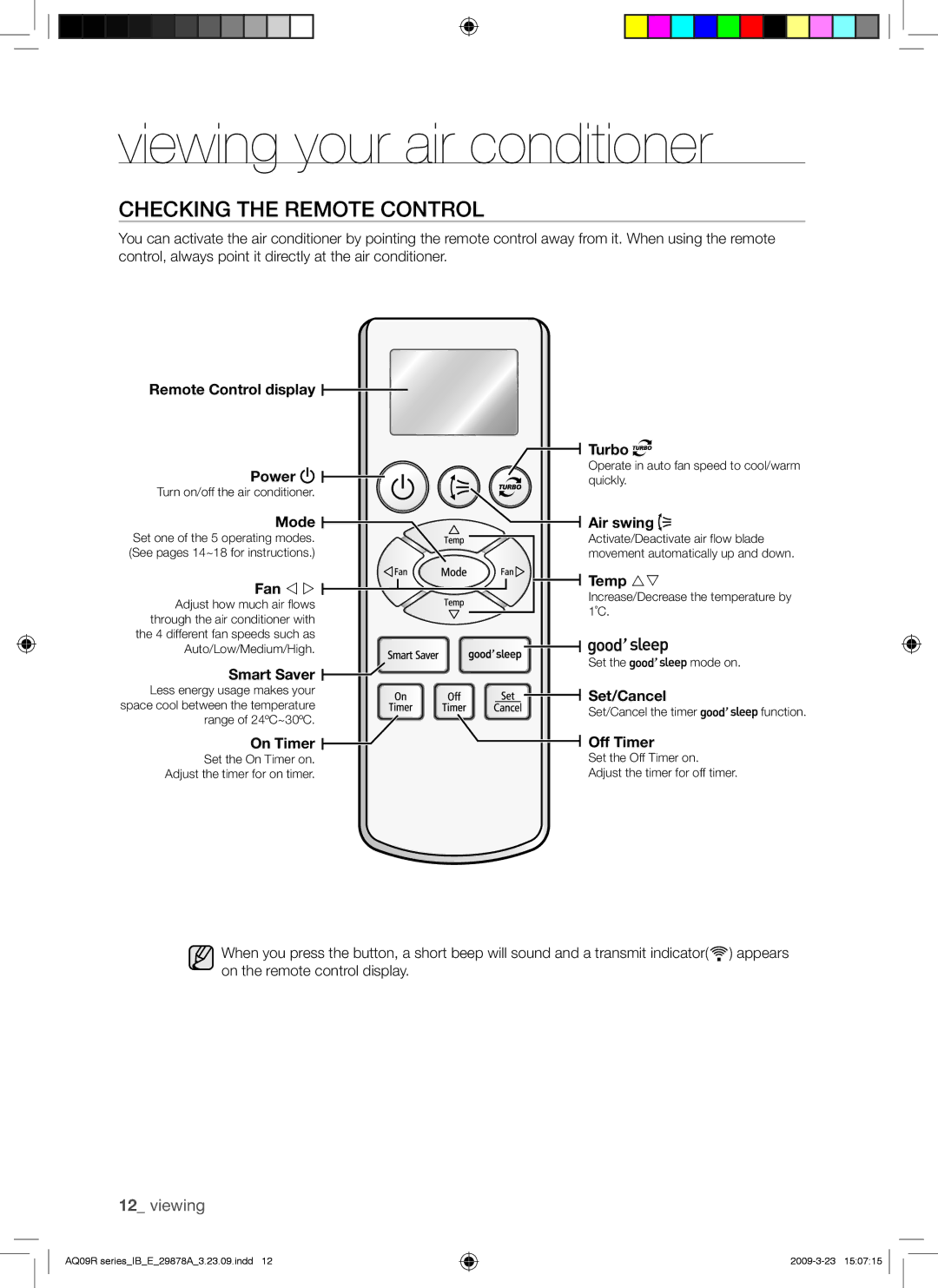 Samsung AQ09RANSER, AQ24UANSER, AQ12CANSER, AQ12CAXSER, AQ12UAXSER, AQ18CANSER, AQ24CAXSER manual Checking the Remote Control 