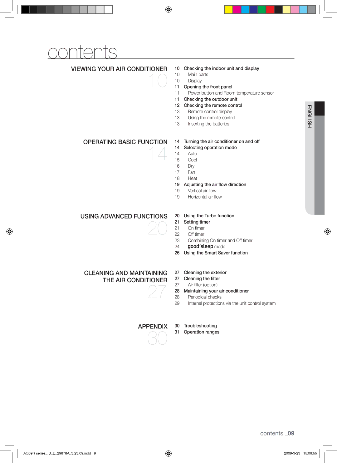 Samsung AQ18CAXSER, AQ24UANSER, AQ12CANSER, AQ12CAXSER, AQ12UAXSER, AQ18CANSER, AQ24CAXSER, AQ18UANSER, AQ12UANSER manual Contents 