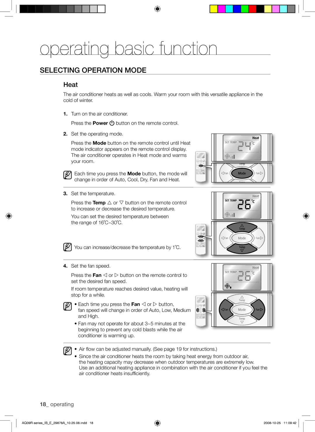 Samsung AQ12UAXSER, AQ24UANSER, AQ12CANSER, AQ12CAXSER, AQ18CANSER, AQ24CAXSER, AQ18UANSER, AQ12UANSER, AQ18CAXSER manual Heat 