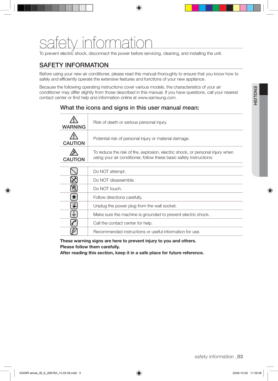 Samsung AQ12CAXSER, AQ24UANSER, AQ12CANSER, AQ12UAXSER, AQ18CANSER, AQ24CAXSER manual Safety information, Safety Information 