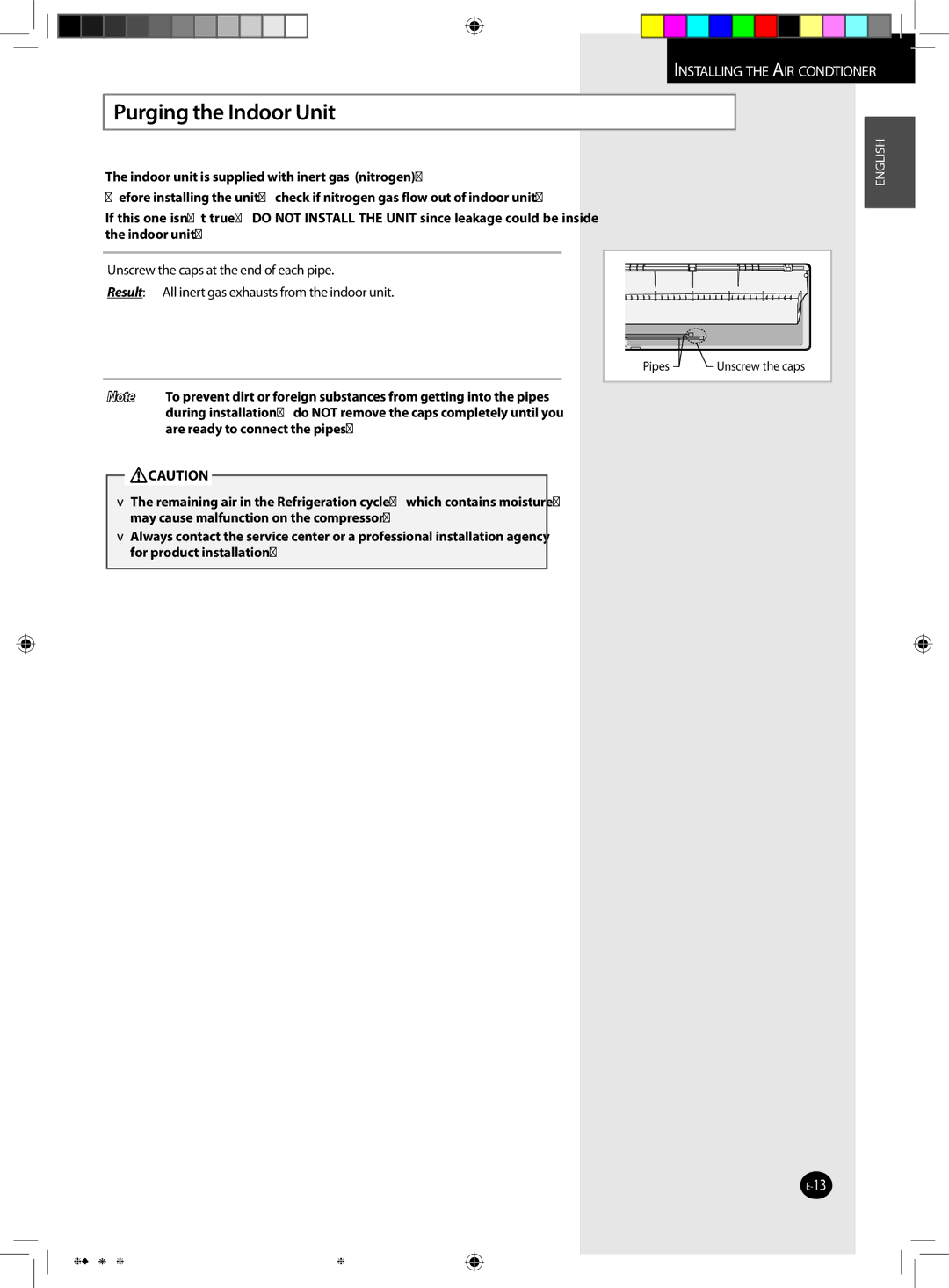 Samsung AQ09UGDN, AQ24UGAN manual Purging the Indoor Unit 