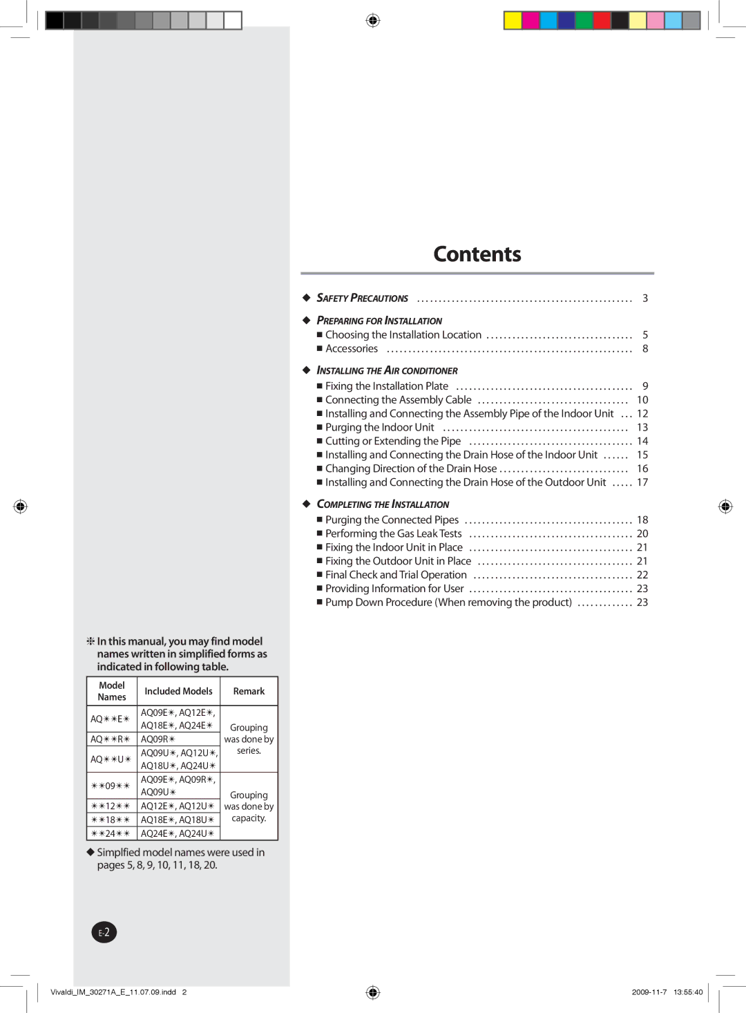 Samsung AQ24UGAN, AQ09UGDN manual Contents 