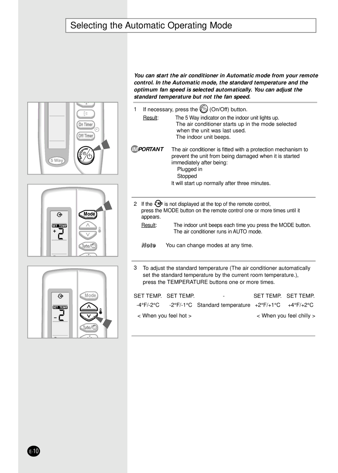 Samsung AQ30C1(2)BC installation manual Selecting the Automatic Operating Mode 