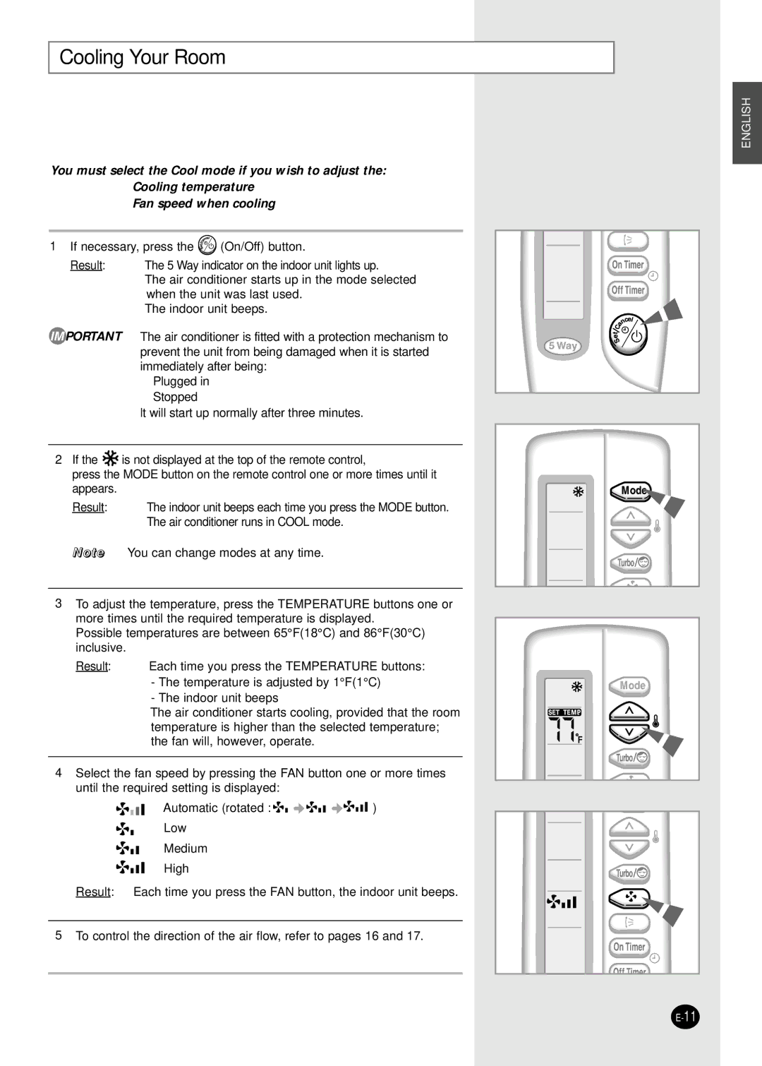 Samsung AQ30C1(2)BC installation manual Cooling Your Room 