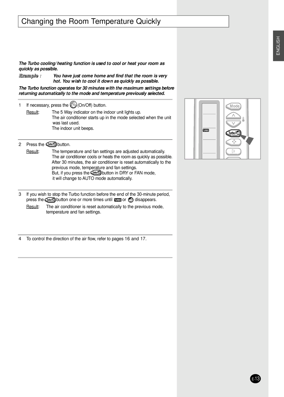 Samsung AQ30C1(2)BC installation manual Changing the Room Temperature Quickly 