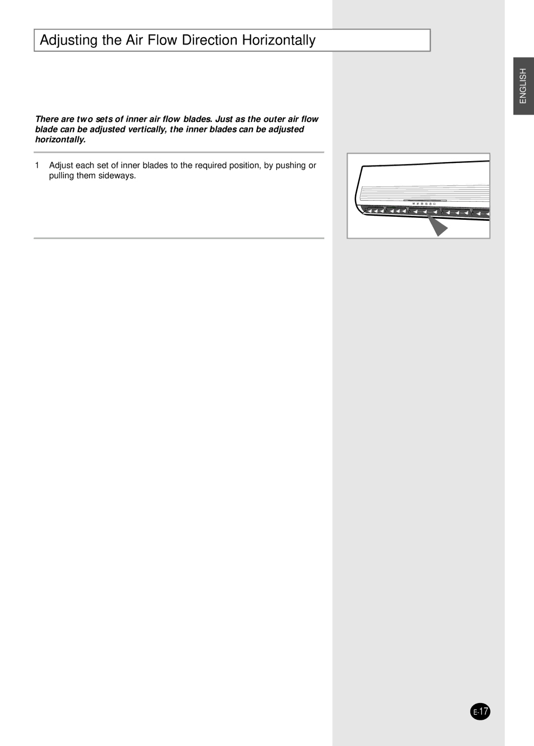 Samsung AQ30C1(2)BC installation manual Adjusting the Air Flow Direction Horizontally 