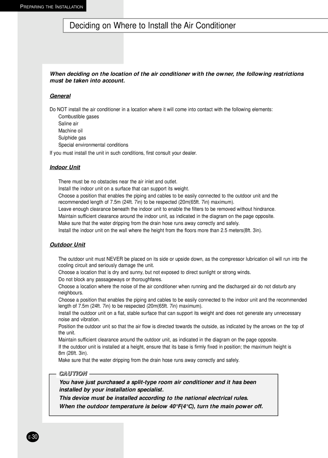 Samsung AQ30C1(2)BC installation manual Deciding on Where to Install the Air Conditioner, Indoor Unit 