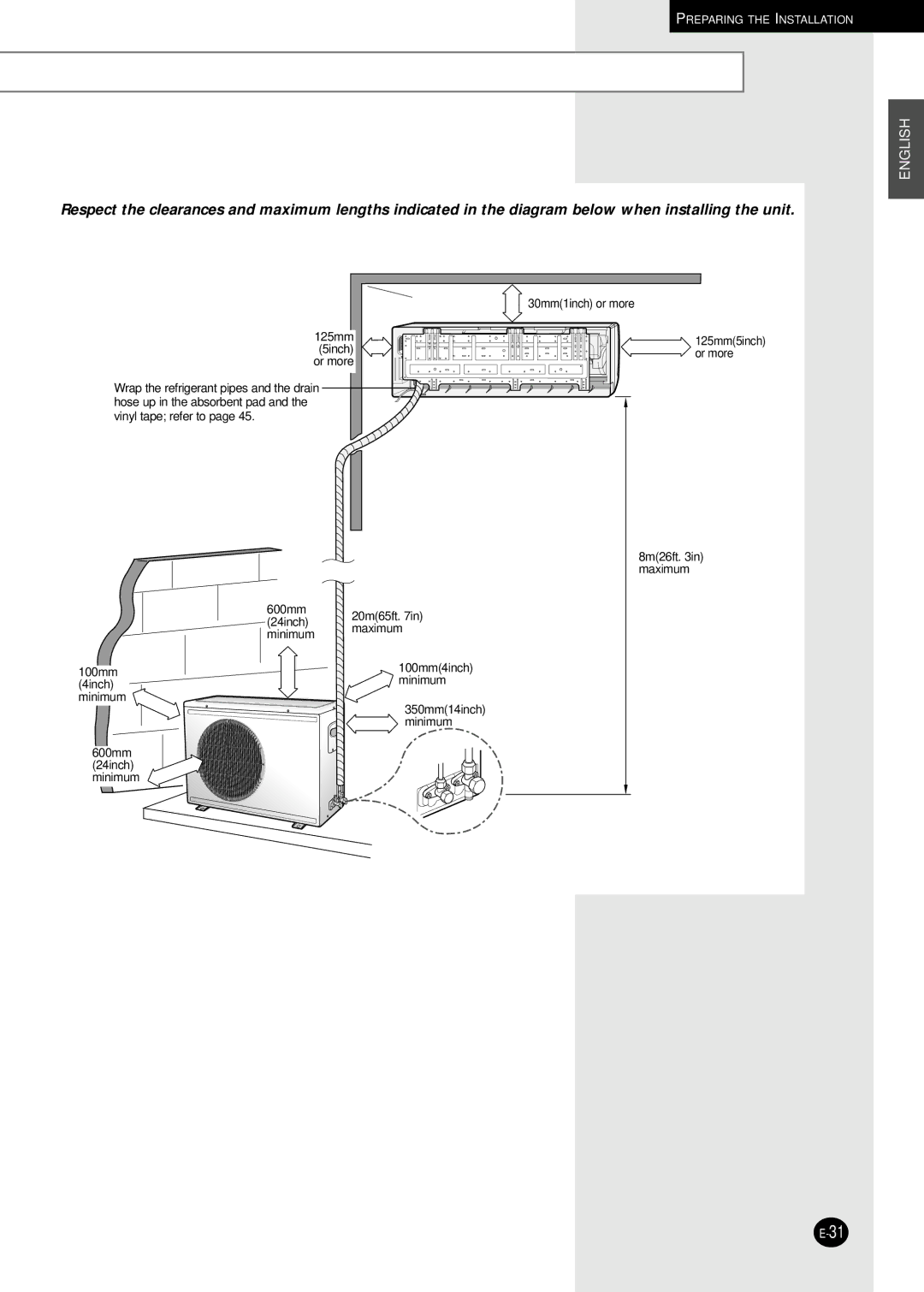 Samsung AQ30C1(2)BC installation manual 30mm1inch or more 125mm 5inch or more 125mm5inch or more 