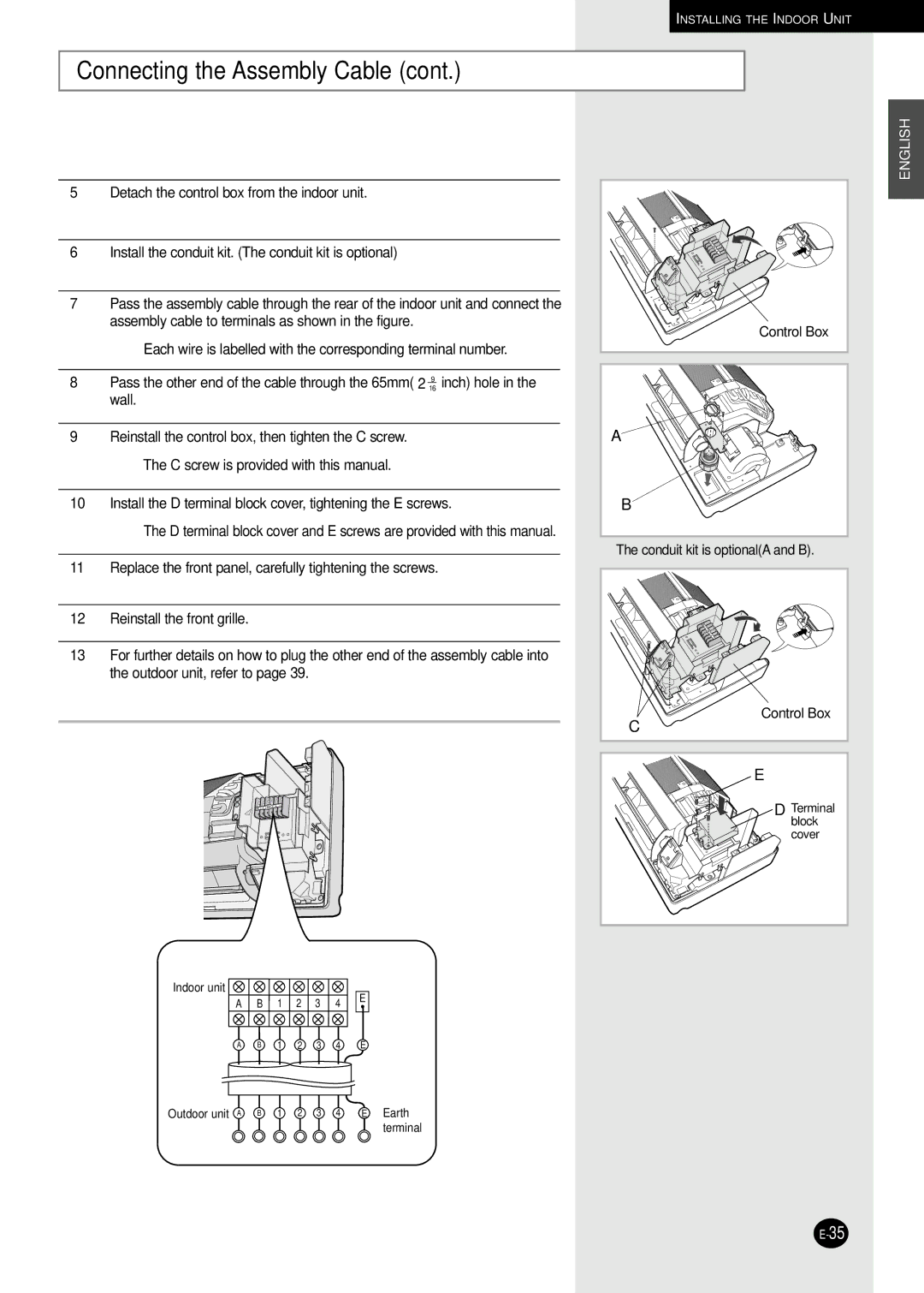 Samsung AQ30C1(2)BC installation manual Conduit kit is optionalA and B Control Box 