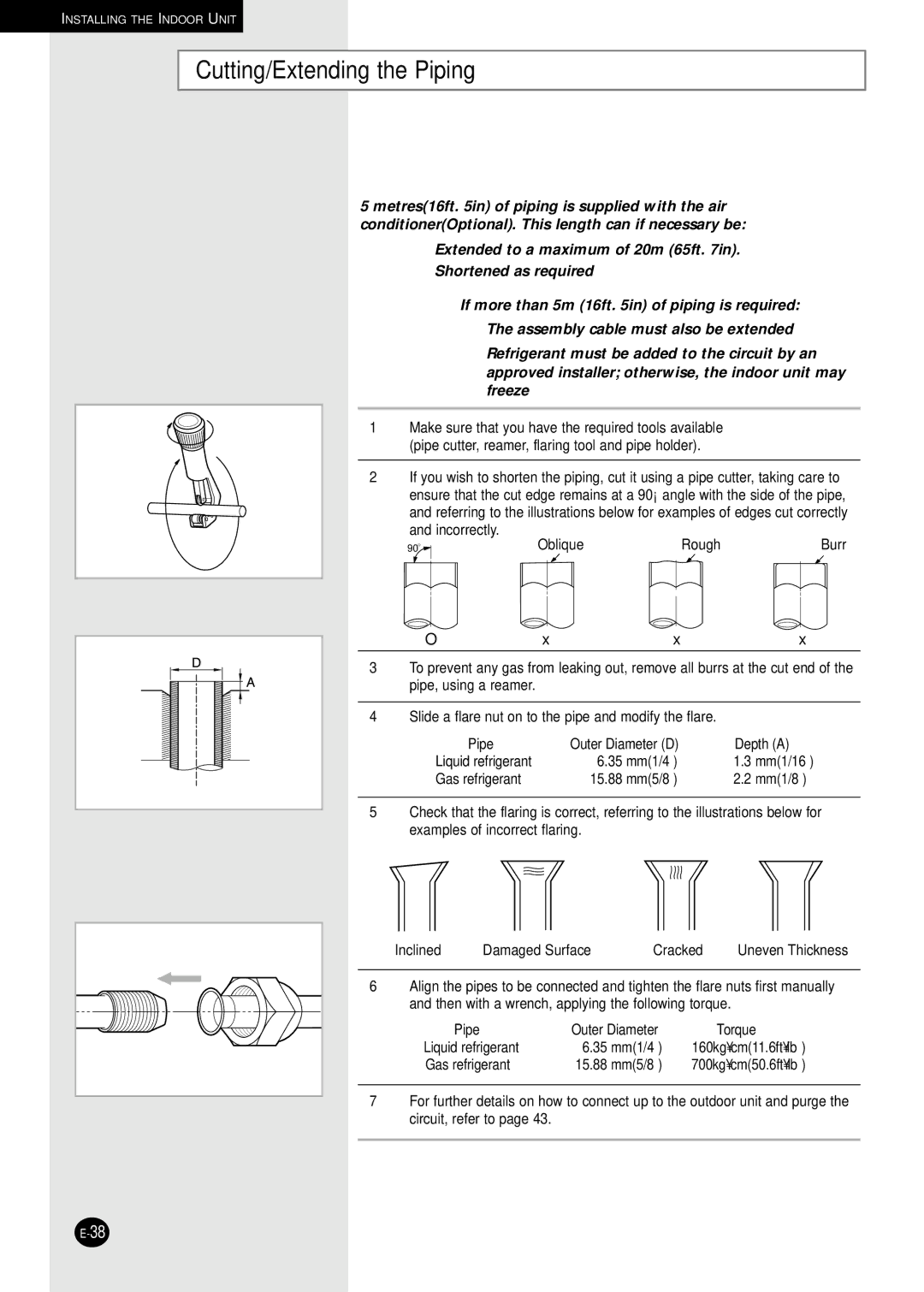 Samsung AQ30C1(2)BC installation manual Cutting/Extending the Piping, Depth a 