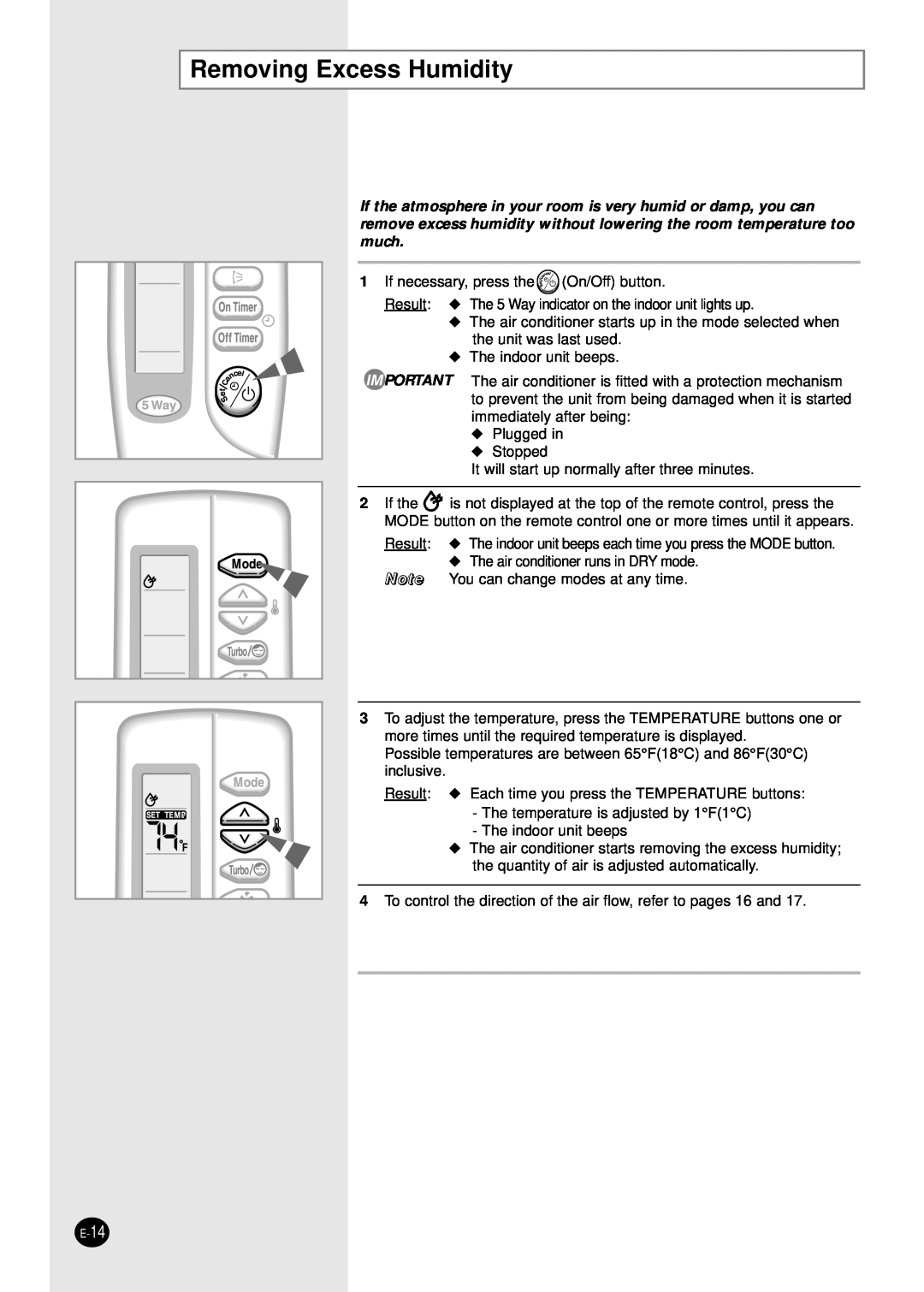 Samsung AQ30C1(2)BC installation manual Removing Excess Humidity 