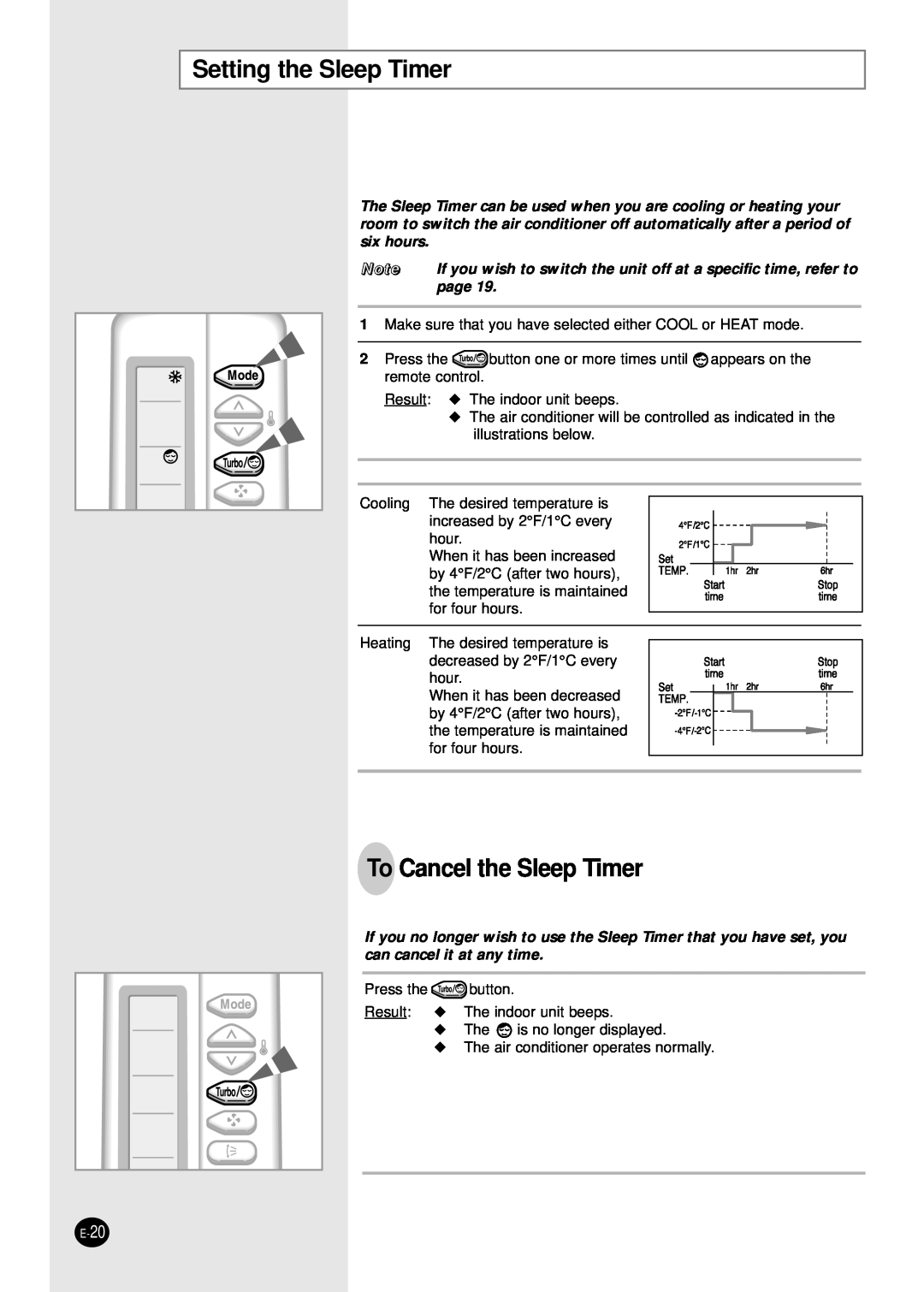 Samsung AQ30C1(2)BC installation manual Setting the Sleep Timer, To Cancel the Sleep Timer 
