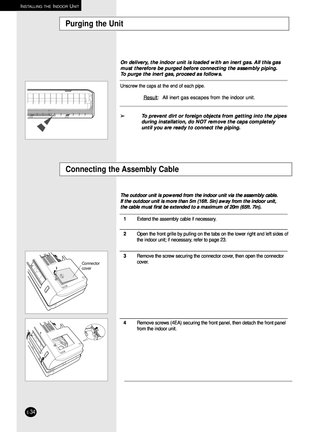 Samsung AQ30C1(2)BC installation manual Purging the Unit, Connecting the Assembly Cable 
