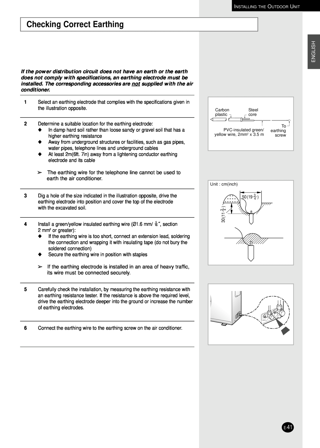 Samsung AQ30C1(2)BC installation manual Checking Correct Earthing, English 