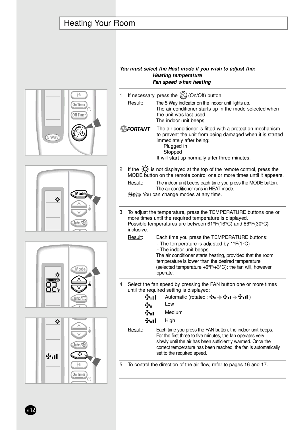 Samsung AQ30C1(2)BCD, UQ30C1(2)BCD installation manual Heating Your Room 