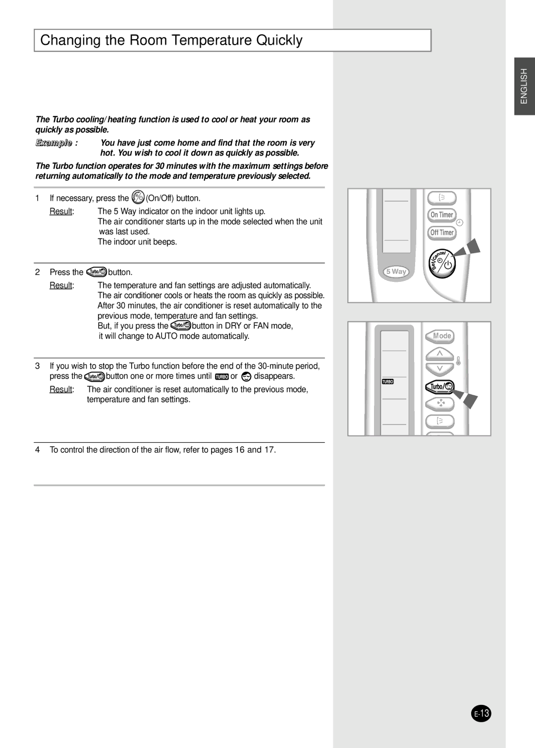 Samsung AQ30C1(2)BCD, UQ30C1(2)BCD installation manual Changing the Room Temperature Quickly 