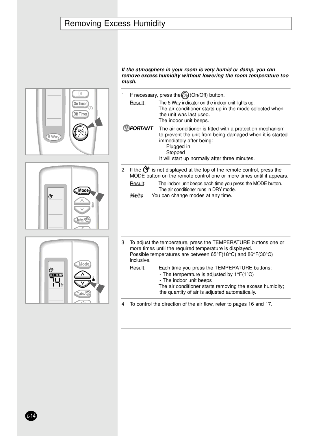 Samsung UQ30C1(2)BCD, AQ30C1(2)BCD installation manual Removing Excess Humidity 