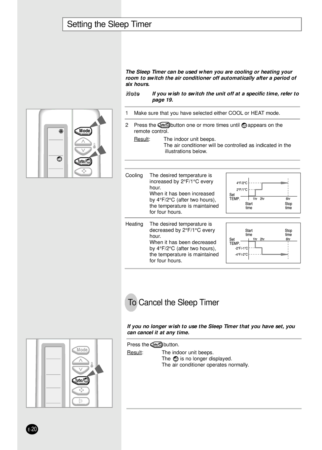 Samsung UQ30C1(2)BCD, AQ30C1(2)BCD installation manual Setting the Sleep Timer, To Cancel the Sleep Timer 