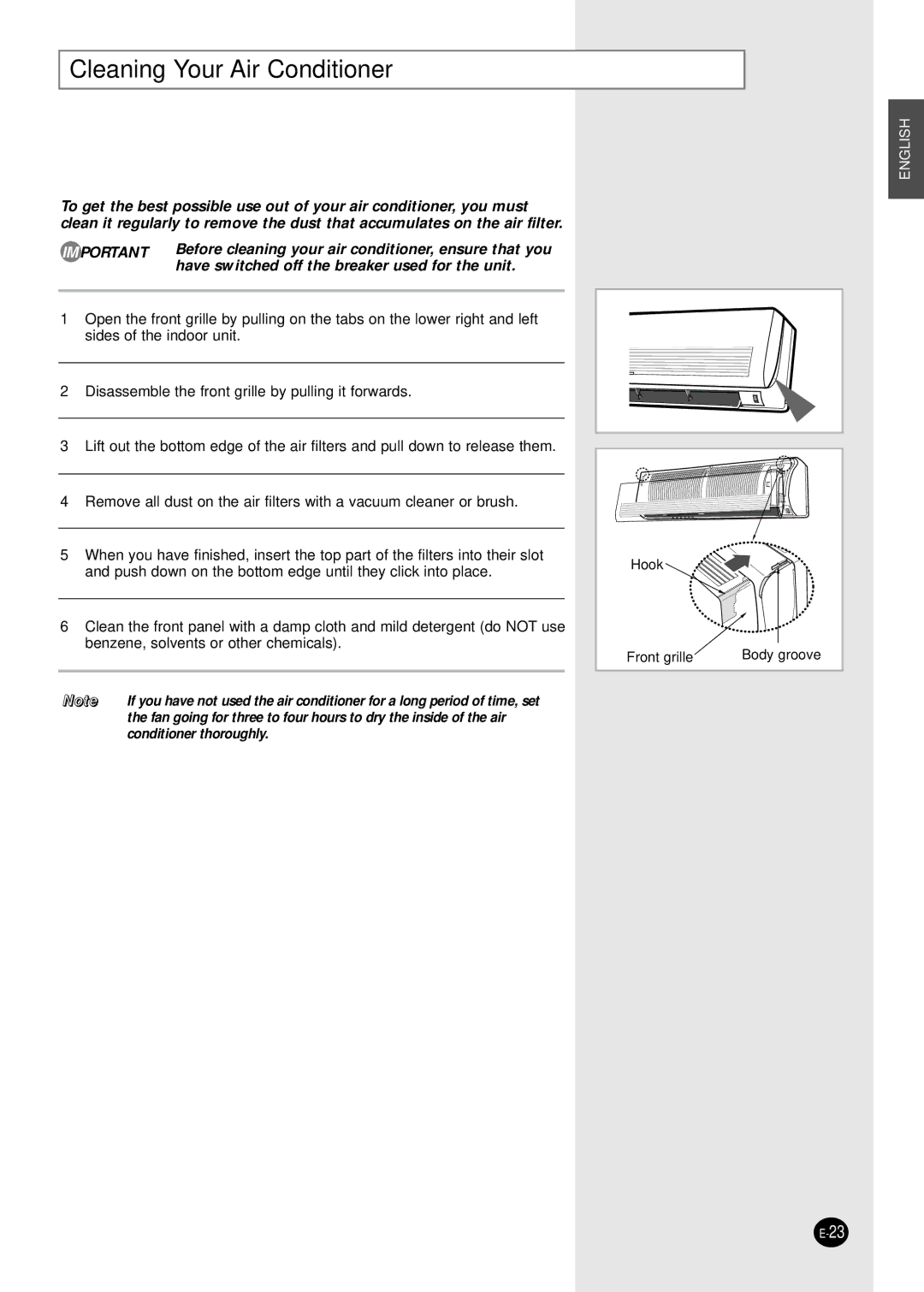 Samsung UQ30C1(2)BCD, AQ30C1(2)BCD installation manual Cleaning Your Air Conditioner 