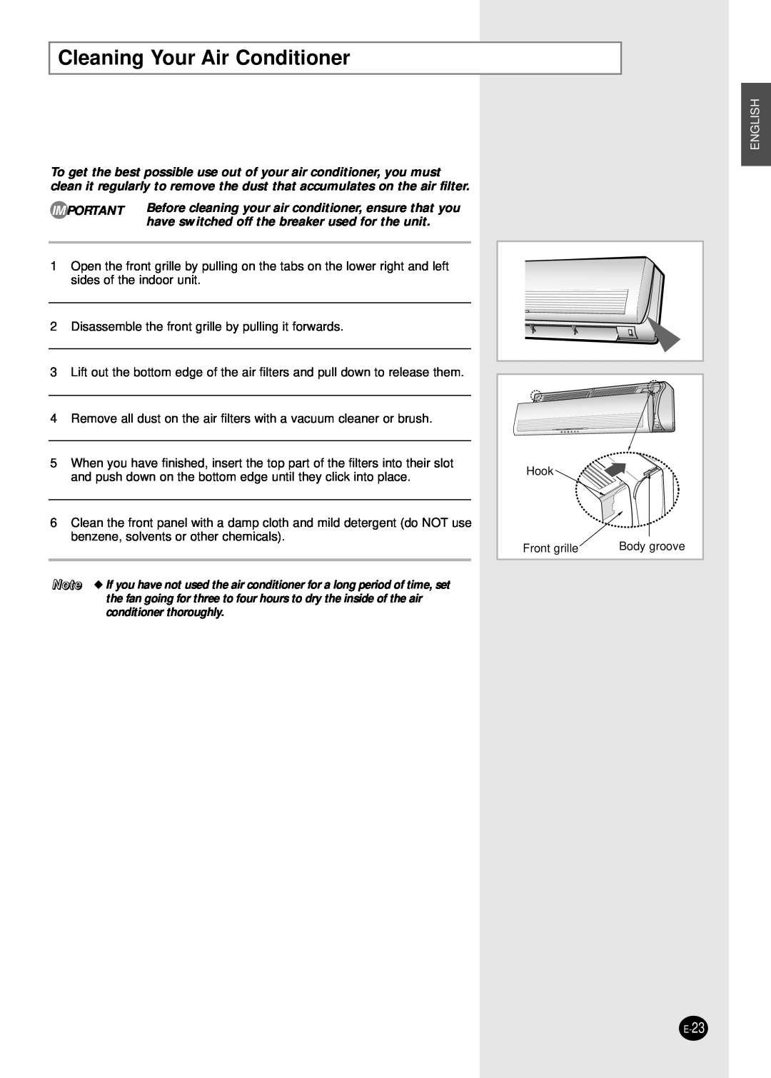Samsung UQ30C1(2)BCD, AQ30C1(2)BCD installation manual Cleaning Your Air Conditioner, English 
