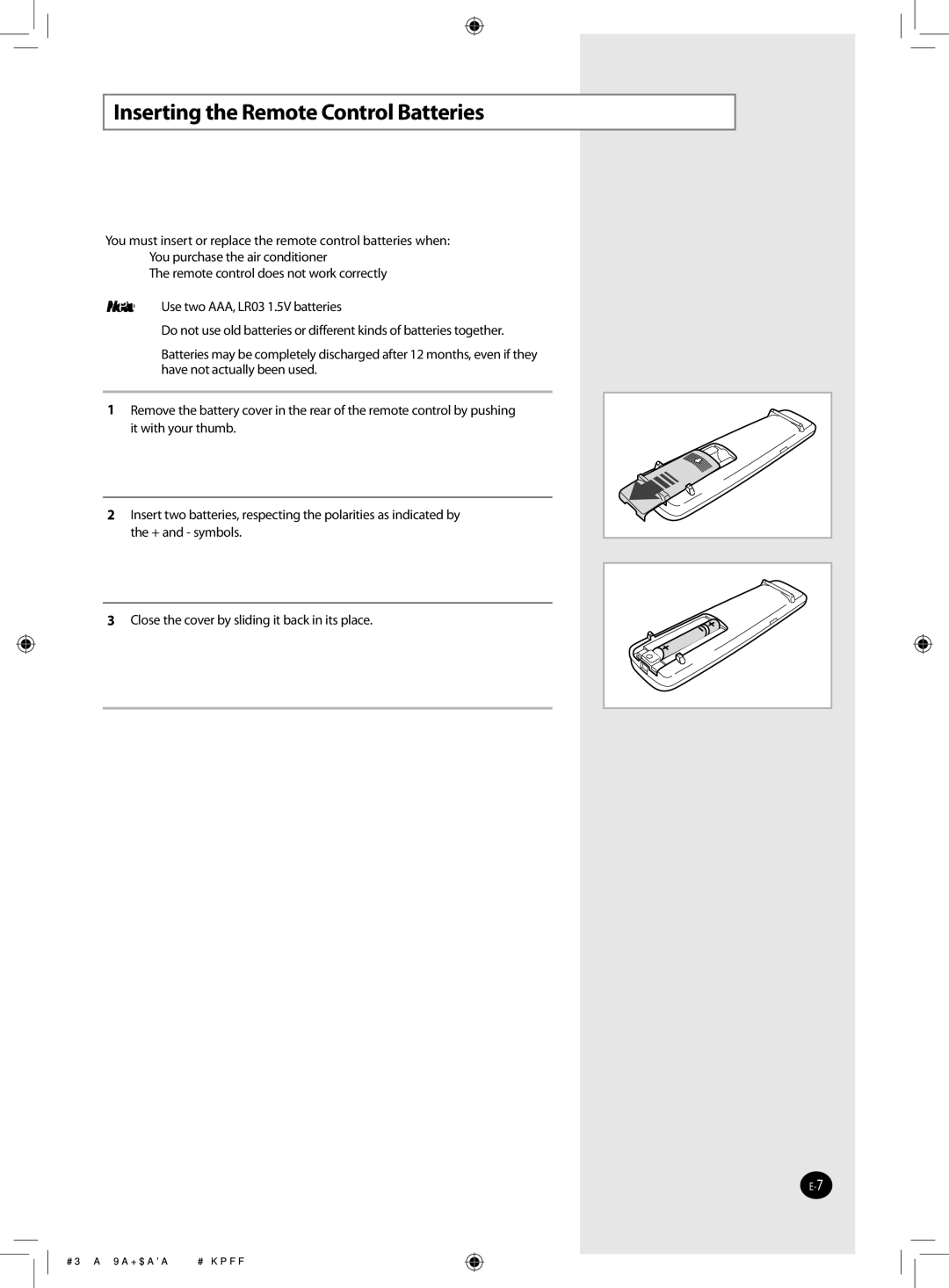 Samsung AQ30WCNSER, AQ30WCXSER manual Inserting the Remote Control Batteries, The remote control does not work correctly 