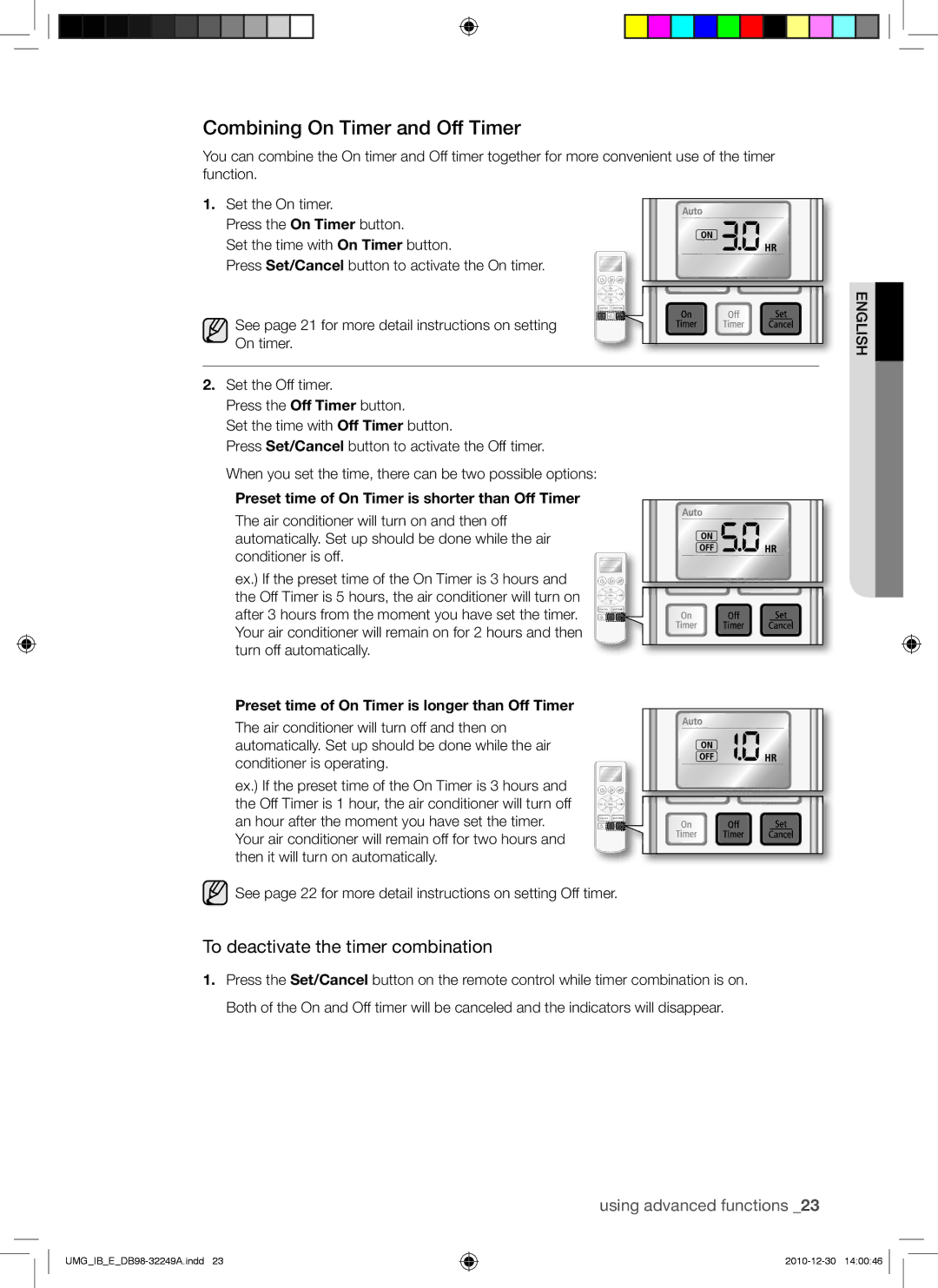 Samsung AQ30UGAXUMG, AQ36UGANUMG, AQ30UGANUMG manual Combining On Timer and Off Timer, To deactivate the timer combination 