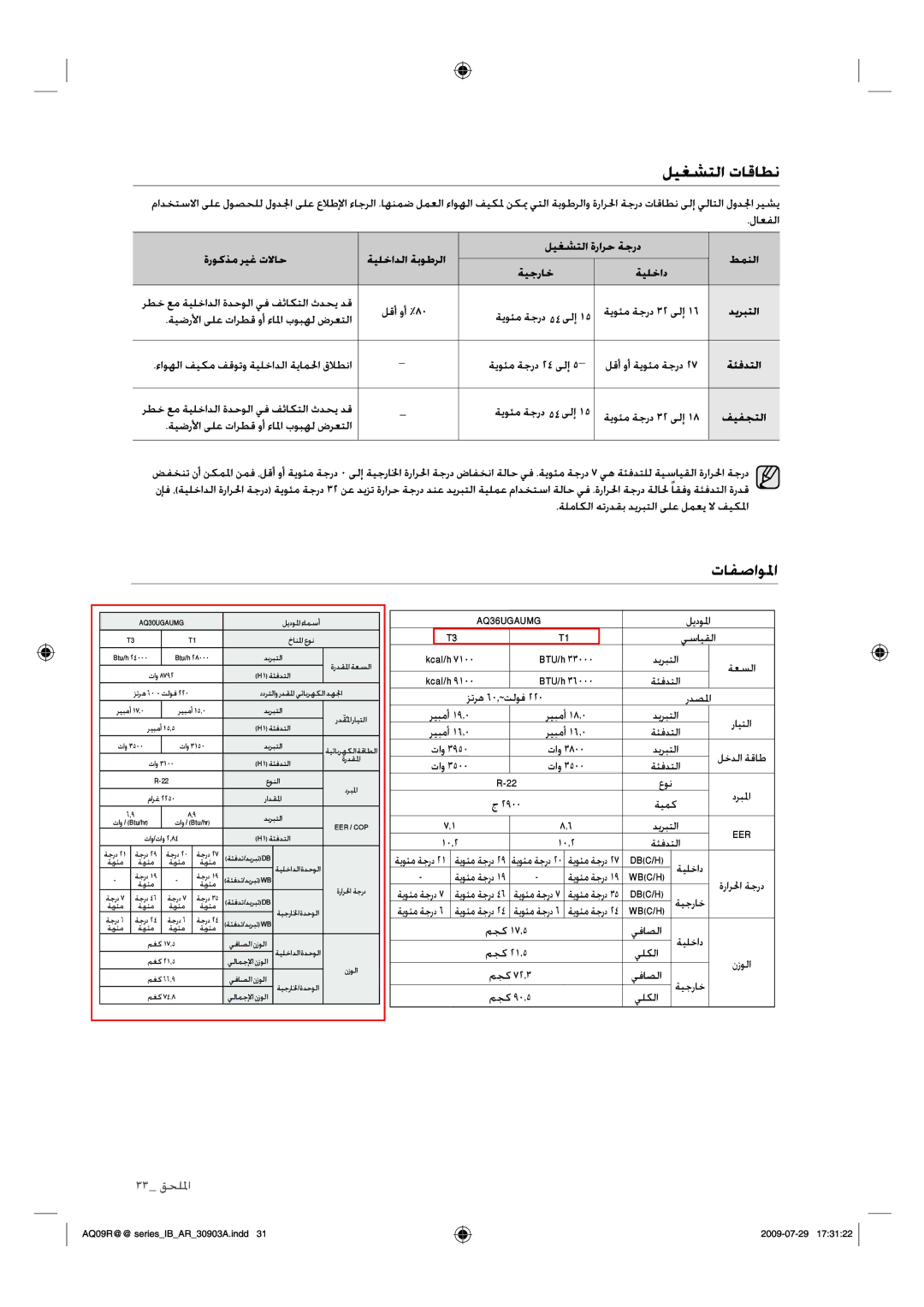 Samsung AQ30UGANUMG, AQ36UGANUMG, AQ30UGAXUMG, AQ36UGAXUMG manual تافصاولما, ليدولماءامسأ 