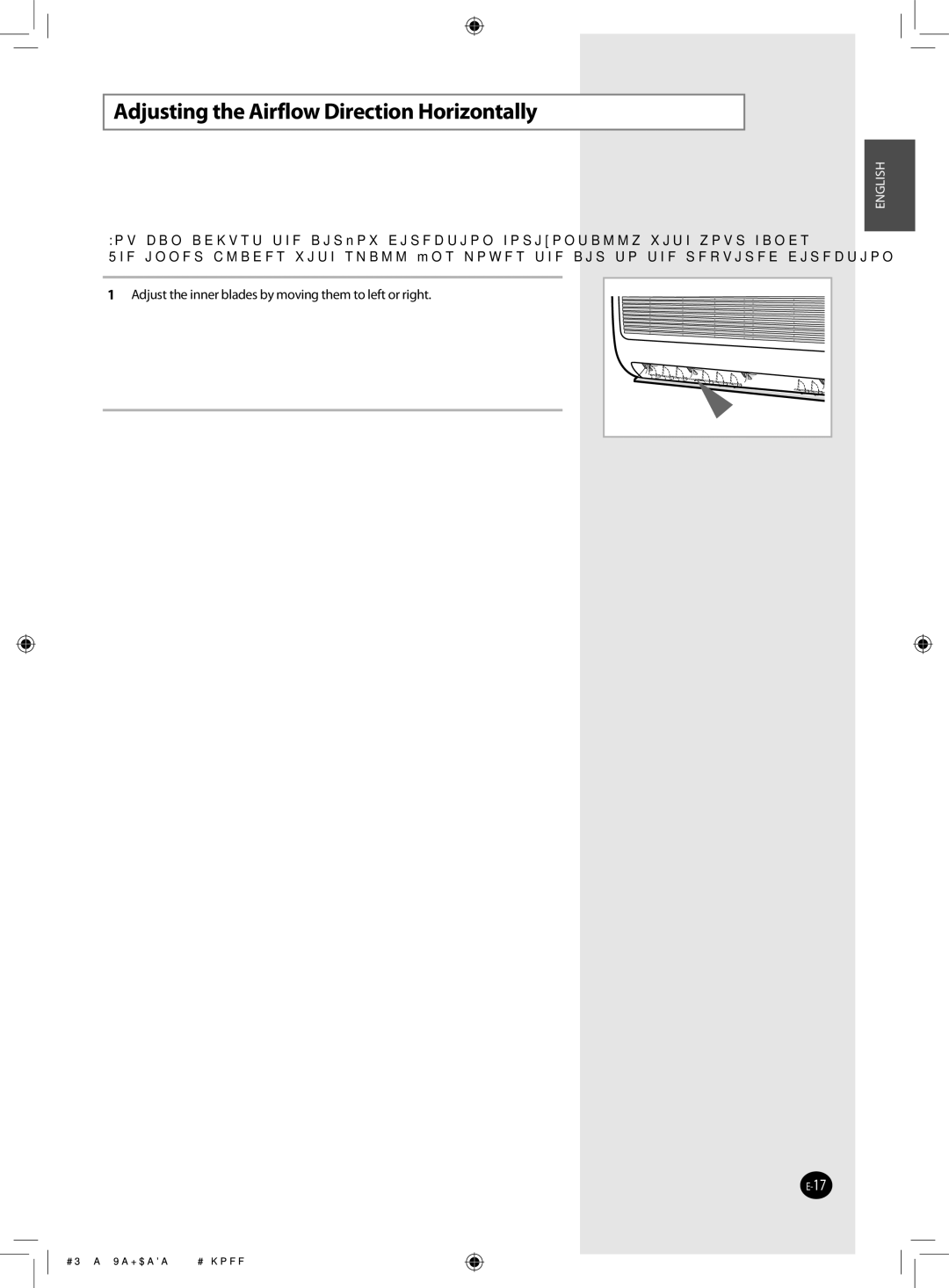 Samsung AQ36WBNUMG, AQ36WBXUMG, AQ30WBNUMG, AQ30WBUMG, AQ36WBUMG, AQ30WBXUMG manual Adjusting the Airflow Direction Horizontally 