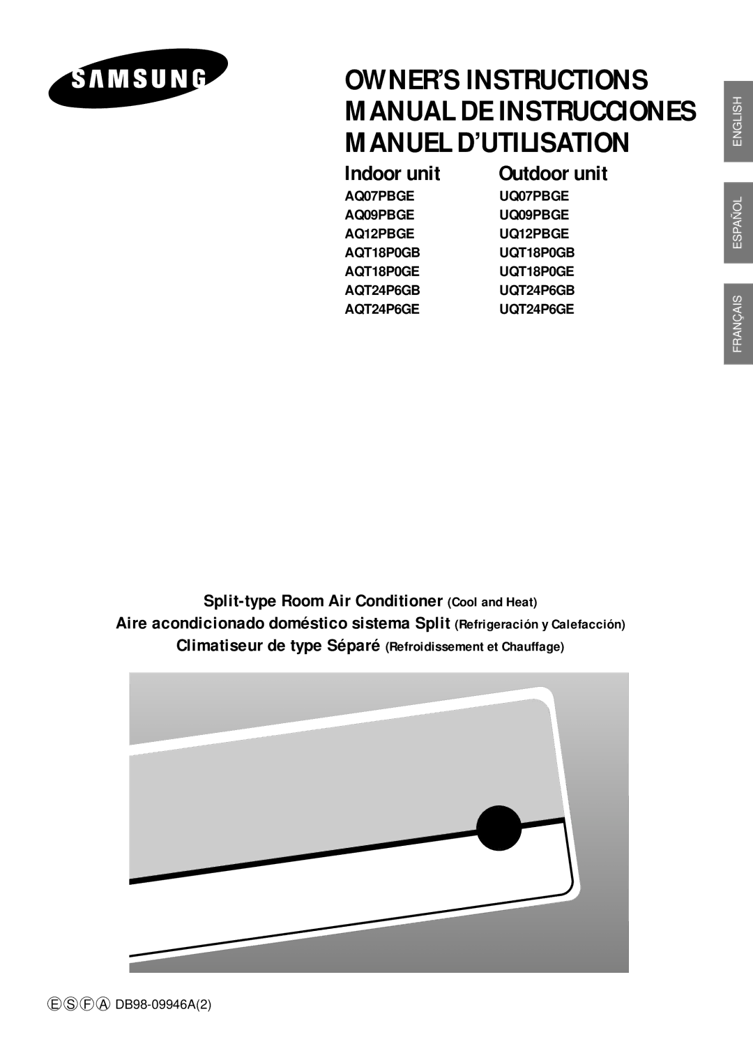 Samsung AQT24P6GB/UMG, AQT18P0GB/UMG, AQT18P0GE-HAC manual Indoor unit 