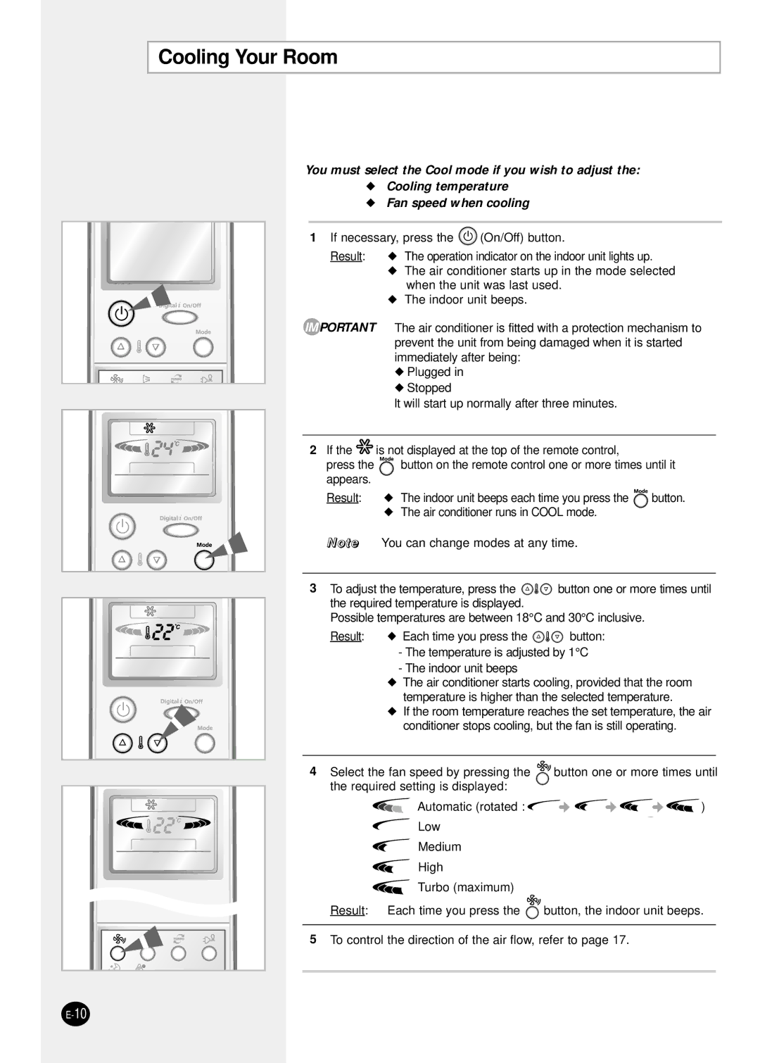 Samsung AQT24P6GB/UMG, AQT18P0GB/UMG, AQT18P0GE-HAC manual Cooling Your Room 