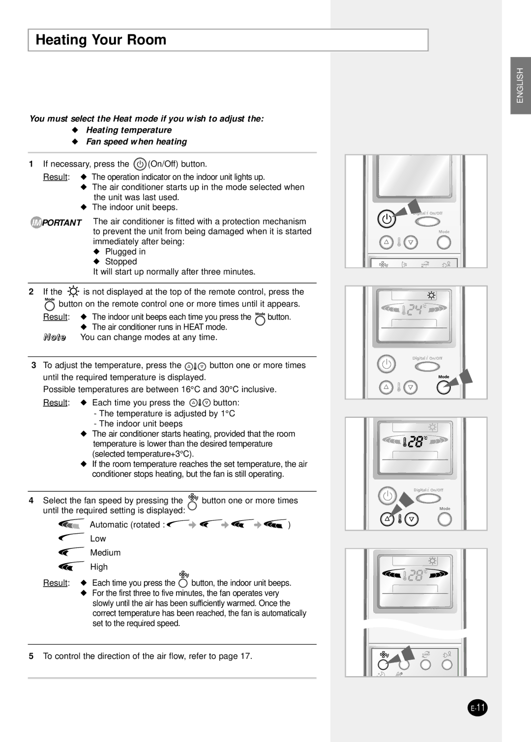 Samsung AQT18P0GE-HAC, AQT18P0GB/UMG, AQT24P6GB/UMG manual Heating Your Room 