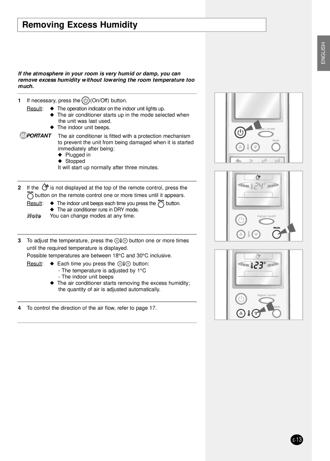 Samsung AQT24P6GB/UMG, AQT18P0GB/UMG, AQT18P0GE-HAC manual Removing Excess Humidity 