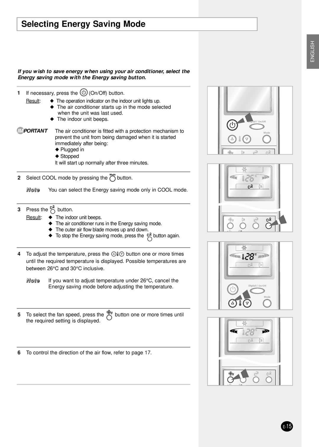 Samsung AQT18P0GB/UMG, AQT24P6GB/UMG, AQT18P0GE-HAC manual Selecting Energy Saving Mode 