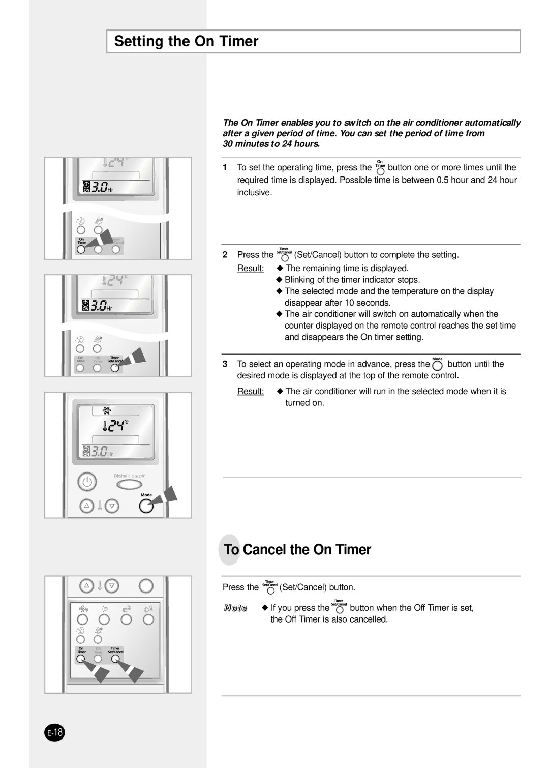 Samsung AQT18P0GB/UMG, AQT24P6GB/UMG, AQT18P0GE-HAC manual Setting the On Timer, To Cancel the On Timer 