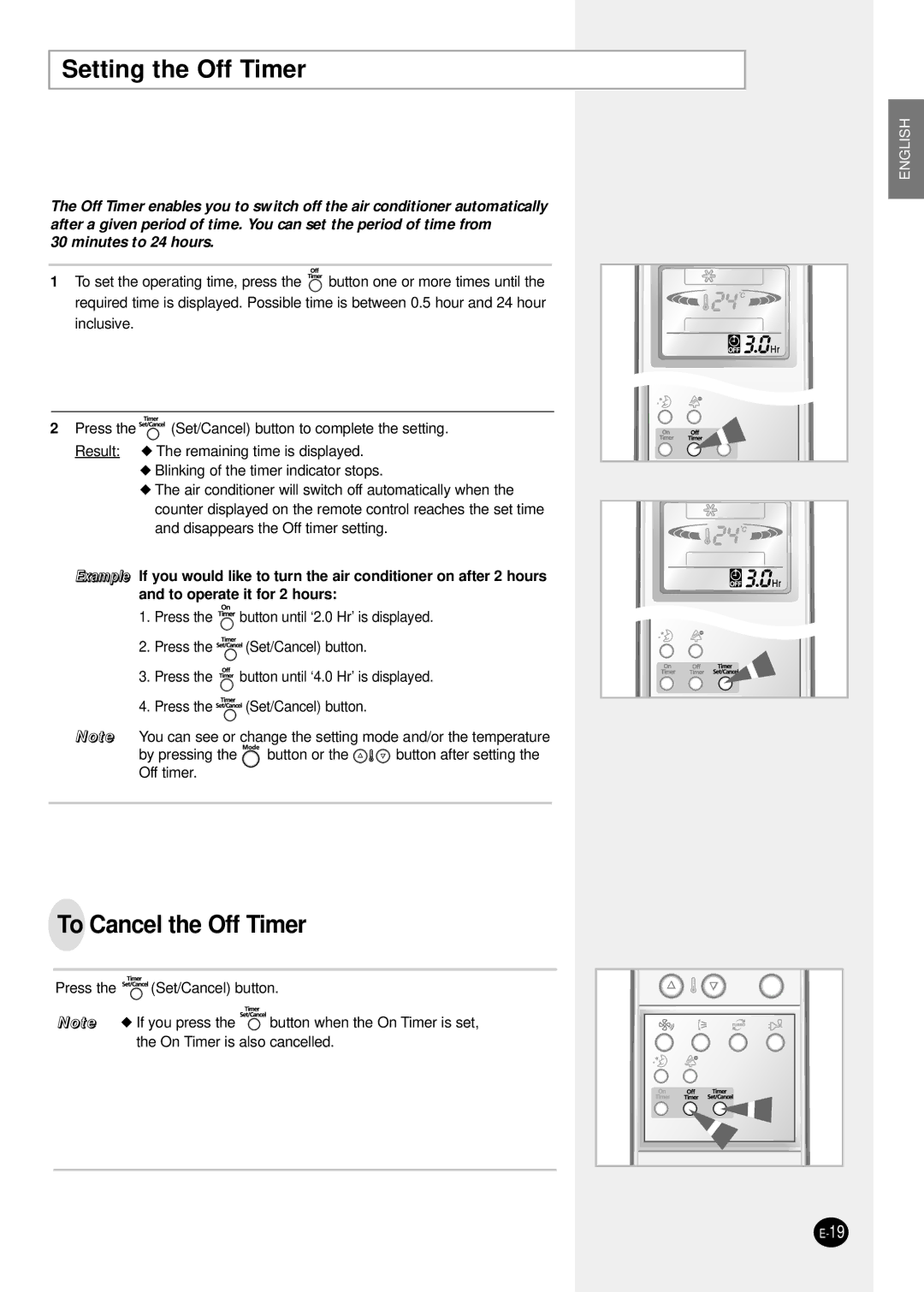 Samsung AQT24P6GB/UMG, AQT18P0GB/UMG, AQT18P0GE-HAC manual Setting the Off Timer, To Cancel the Off Timer 