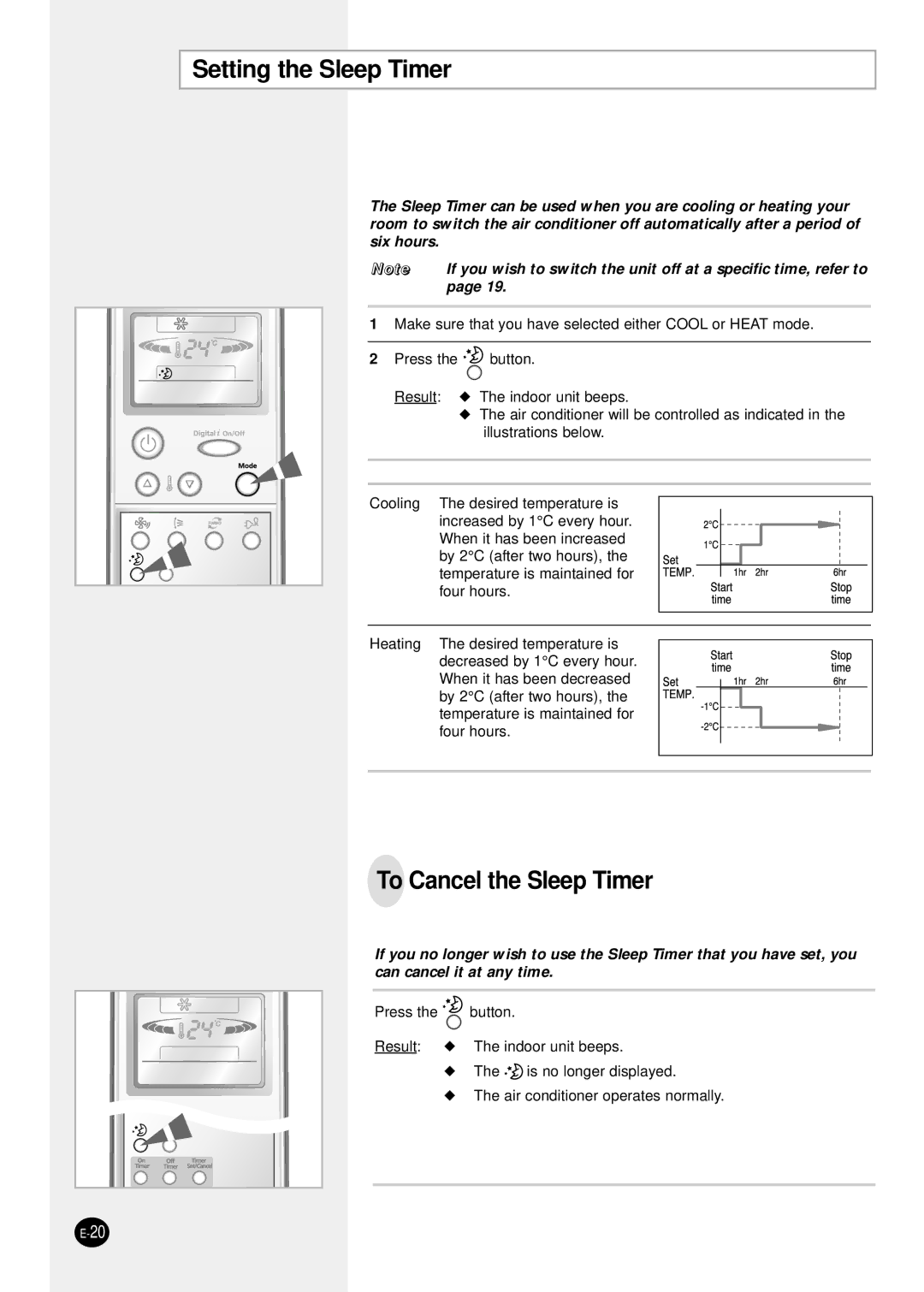 Samsung AQT18P0GE-HAC, AQT18P0GB/UMG, AQT24P6GB/UMG manual Setting the Sleep Timer, To Cancel the Sleep Timer 