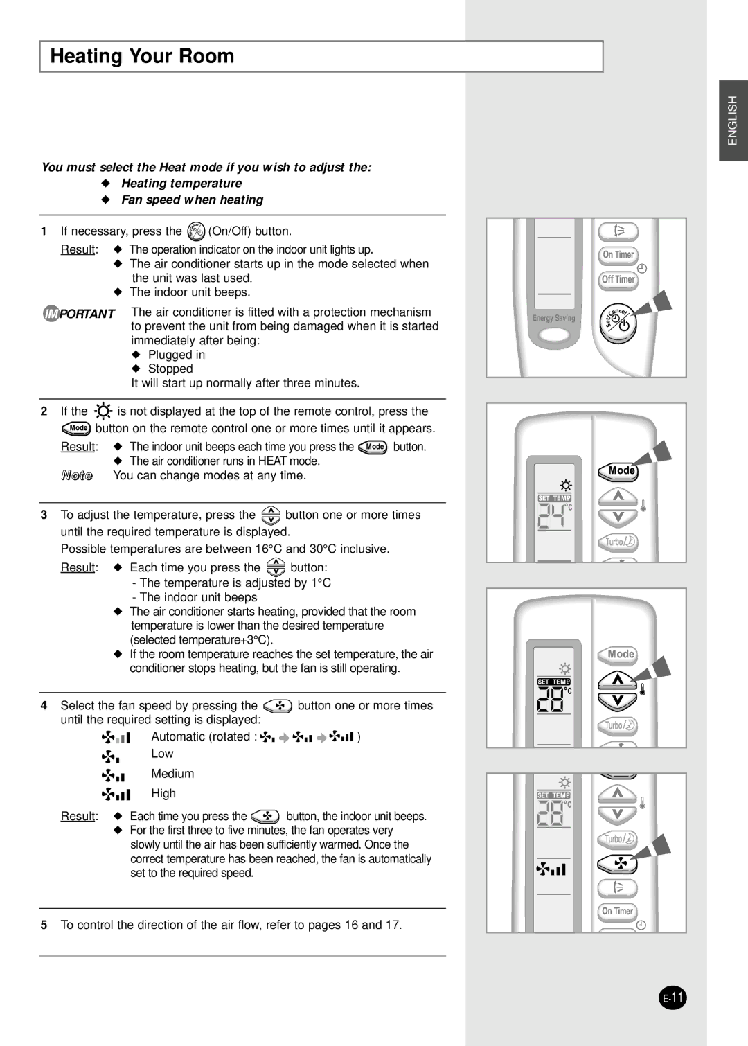 Samsung AQT18S0GE/MID, AQT18S0GB/UMG manual Heating Your Room 