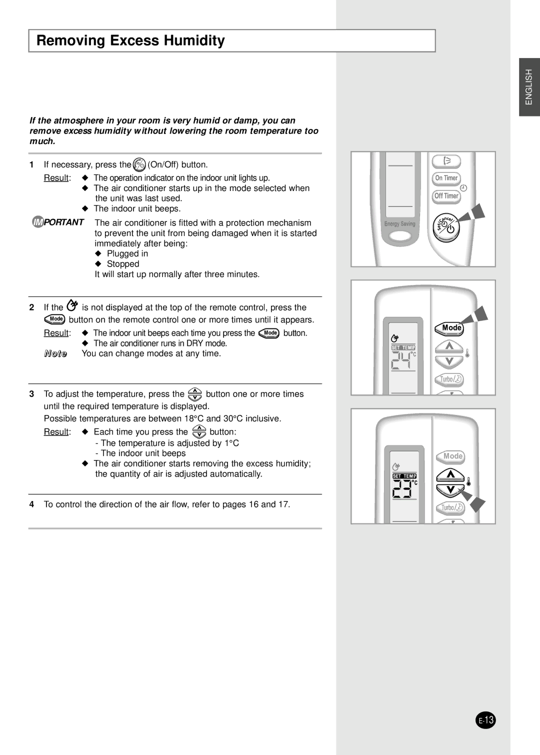 Samsung AQT18S0GE/MID, AQT18S0GB/UMG manual Removing Excess Humidity 