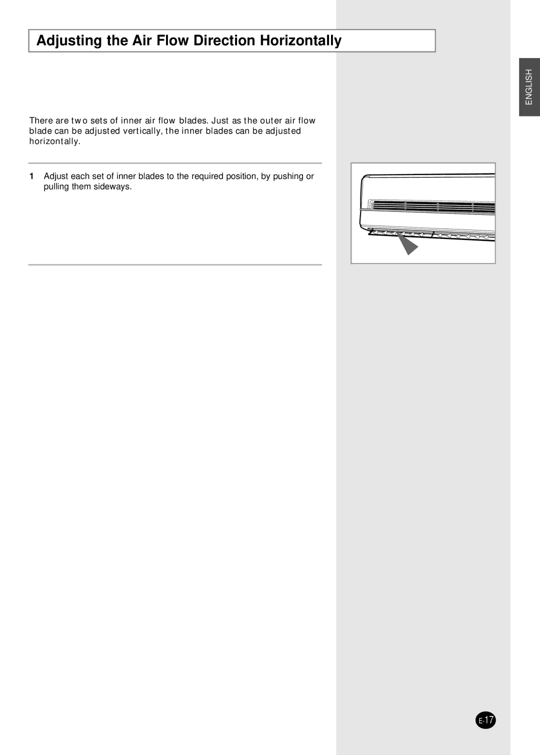 Samsung AQT18S0GE/MID, AQT18S0GB/UMG manual Adjusting the Air Flow Direction Horizontally 