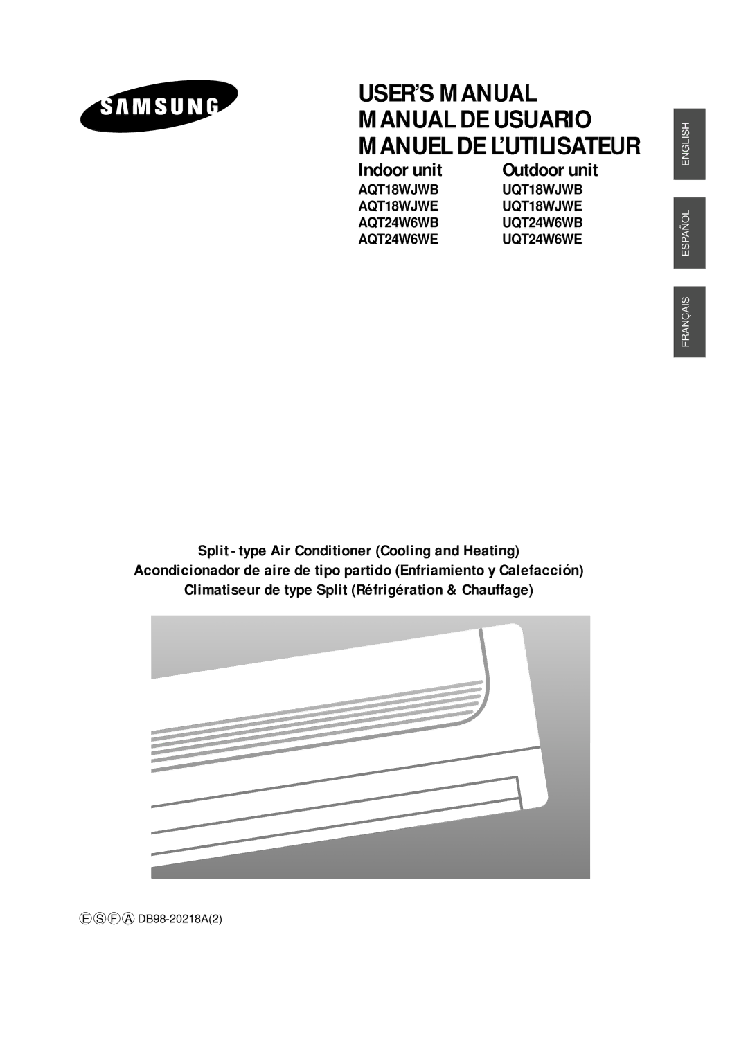 Samsung AQT24W6WE/XSG manual USER’S Manual Manual DE Usuario Manuel DE L’UTILISATEUR 