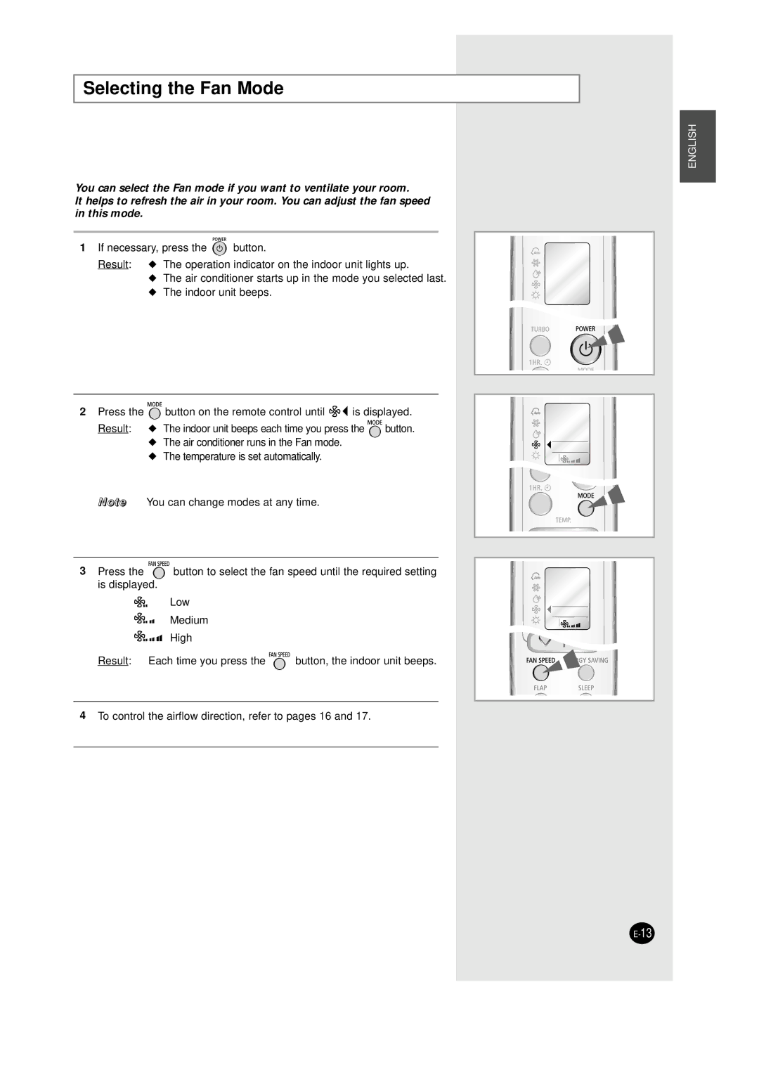 Samsung AQT24W6WE/XSG manual Selecting the Fan Mode 