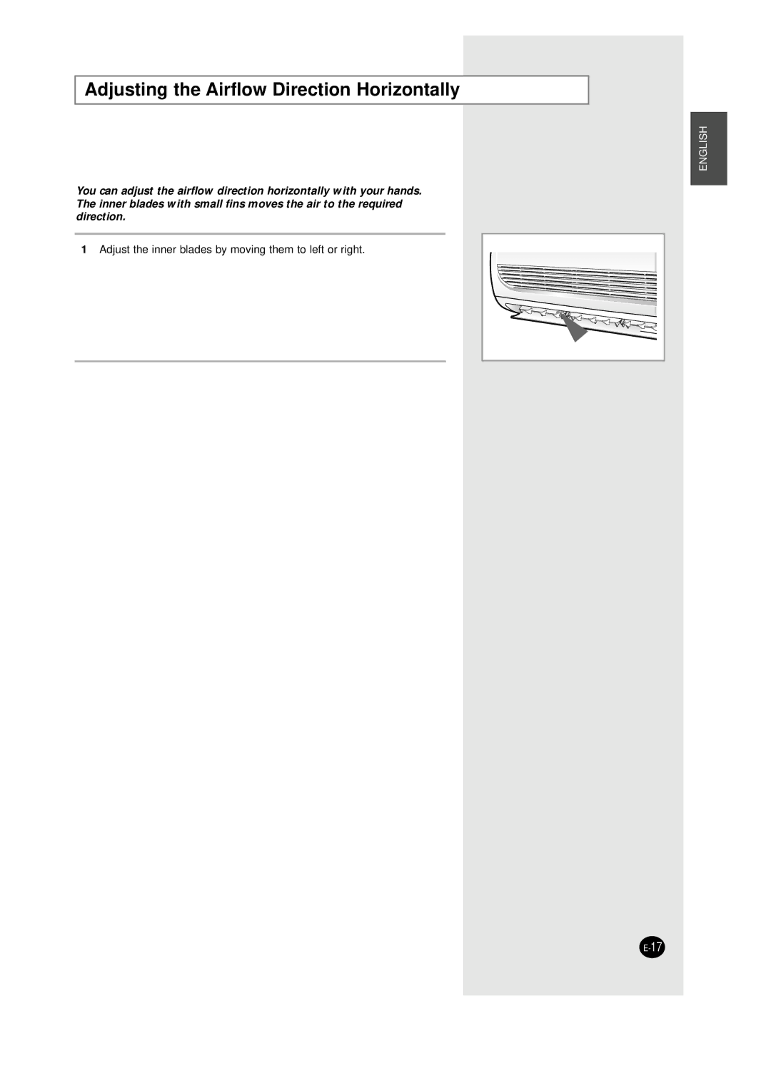 Samsung AQT24W6WE/XSG manual Adjusting the Airflow Direction Horizontally 