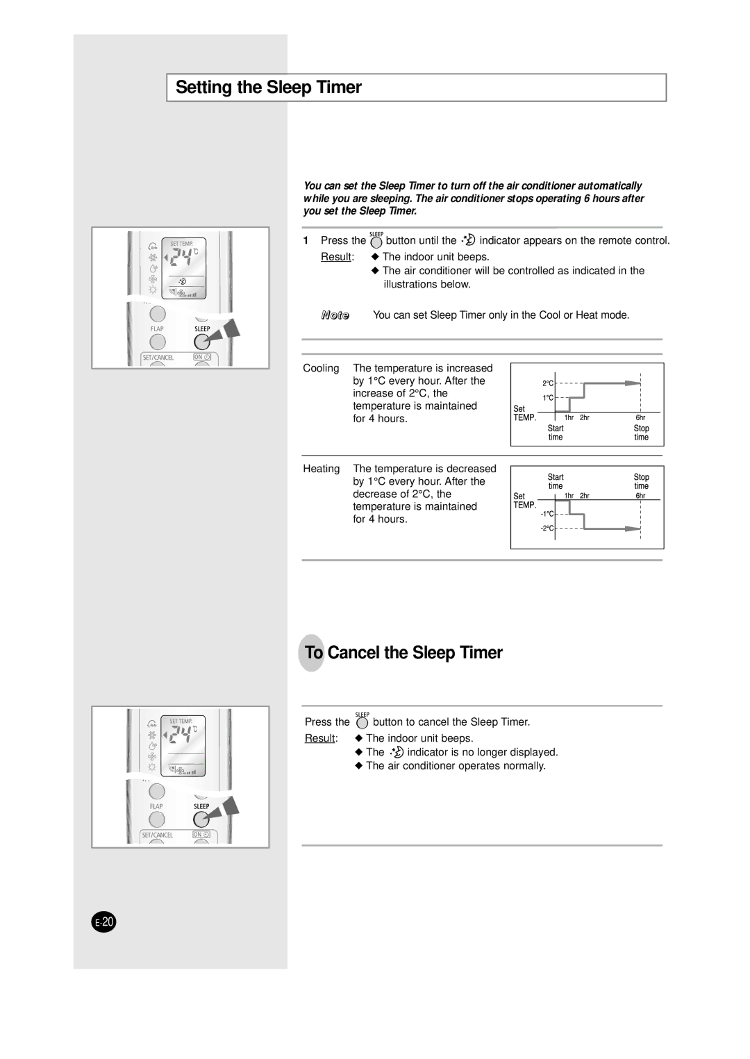 Samsung AQT24W6WE/XSG manual Setting the Sleep Timer, To Cancel the Sleep Timer 