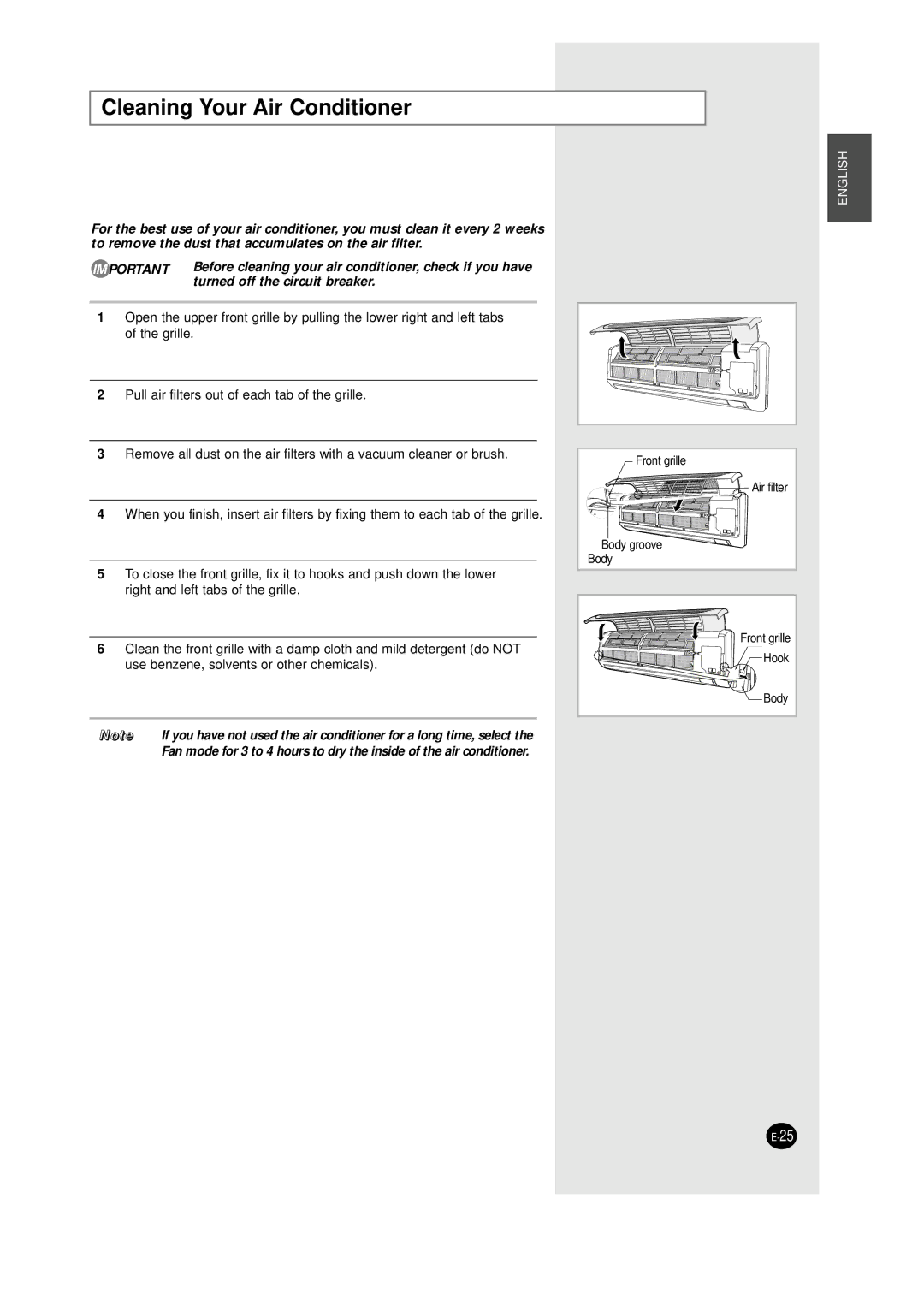 Samsung AQT24W6WE/XSG manual Cleaning Your Air Conditioner, Turned off the circuit breaker 