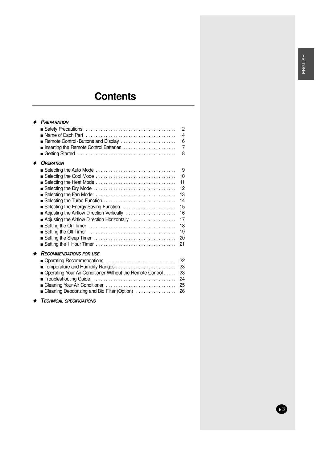 Samsung AQT24W6WE/XSG manual Contents 