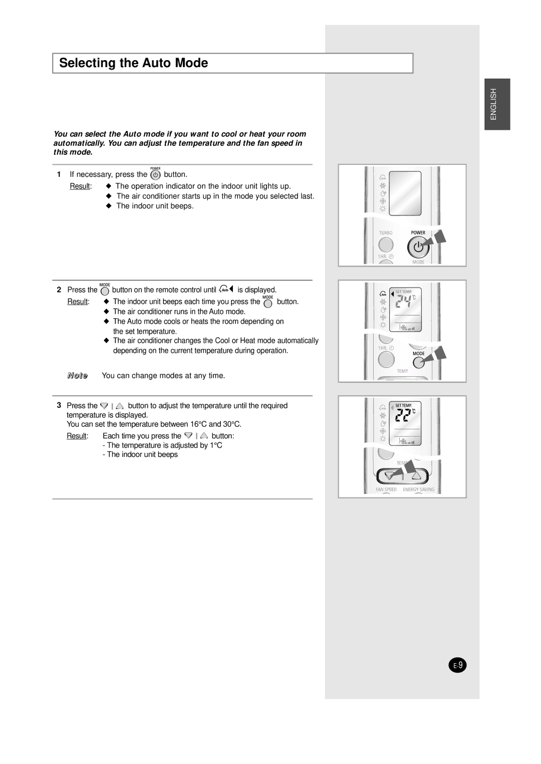 Samsung AQT24W6WE/XSG manual Selecting the Auto Mode 